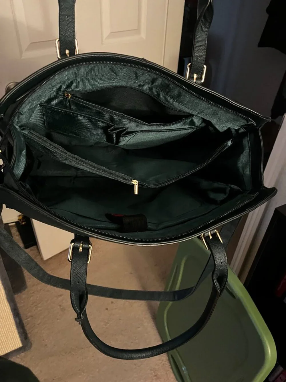 Structured Women's Satchel Tote in Dark Green